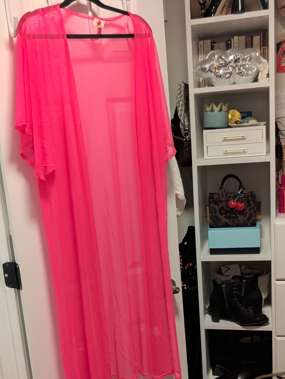 Women’s Sheer Hot Pink Swim Coverup Kimono